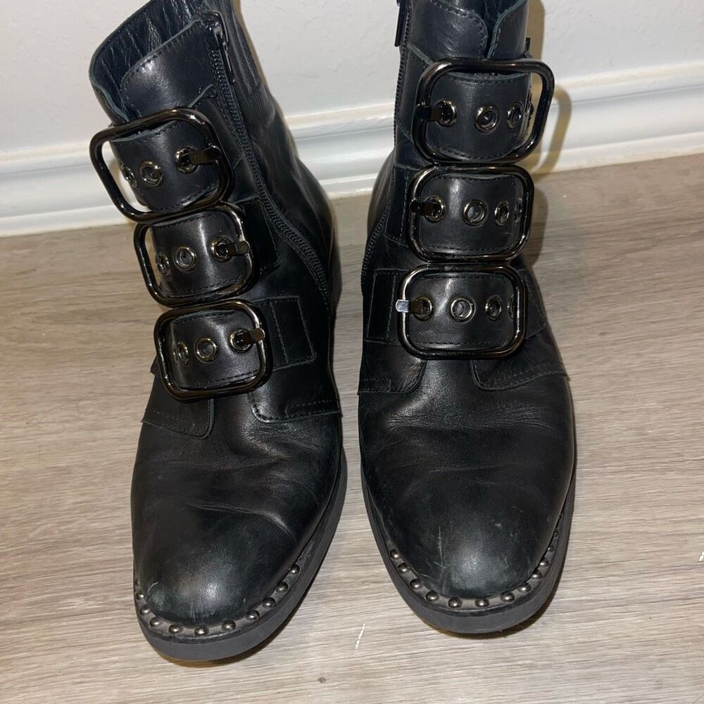 Jeffrey Campbell studded black leather buckle boots. - Picture 7 of 11